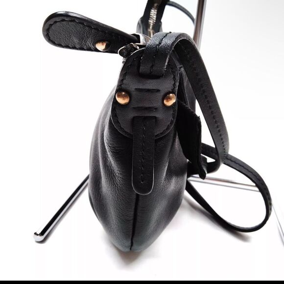 Auth Salvator Ferragamo Black Leather Small Studded Crescent Vara Hobo Bag - Picture 3 of 9